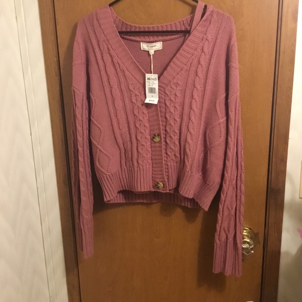 V-Neck Cable Knit Cardigan and tank top - Dusty Rose XL